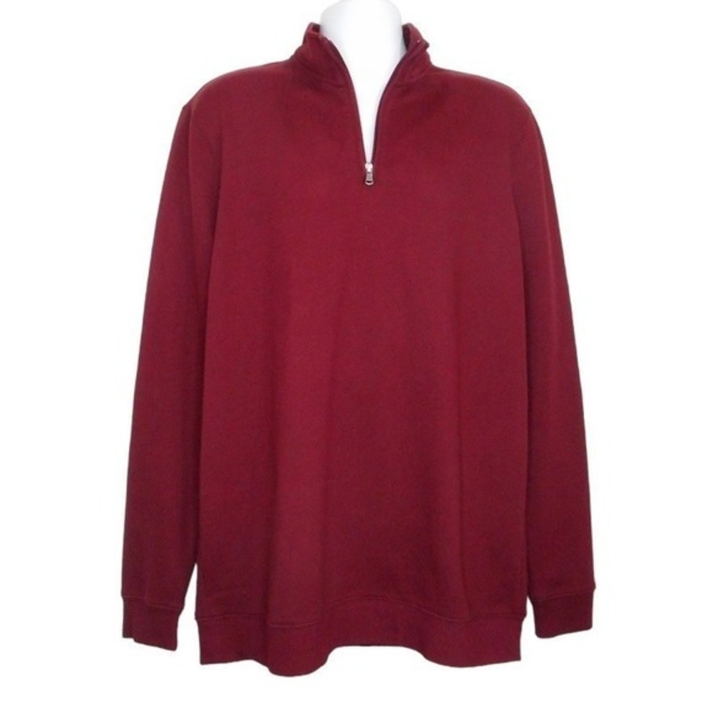 Croft Barrow Mens Sweatshirt ‎ L Tall Burgundy Red 1/4 Zip Pullover Extra Soft